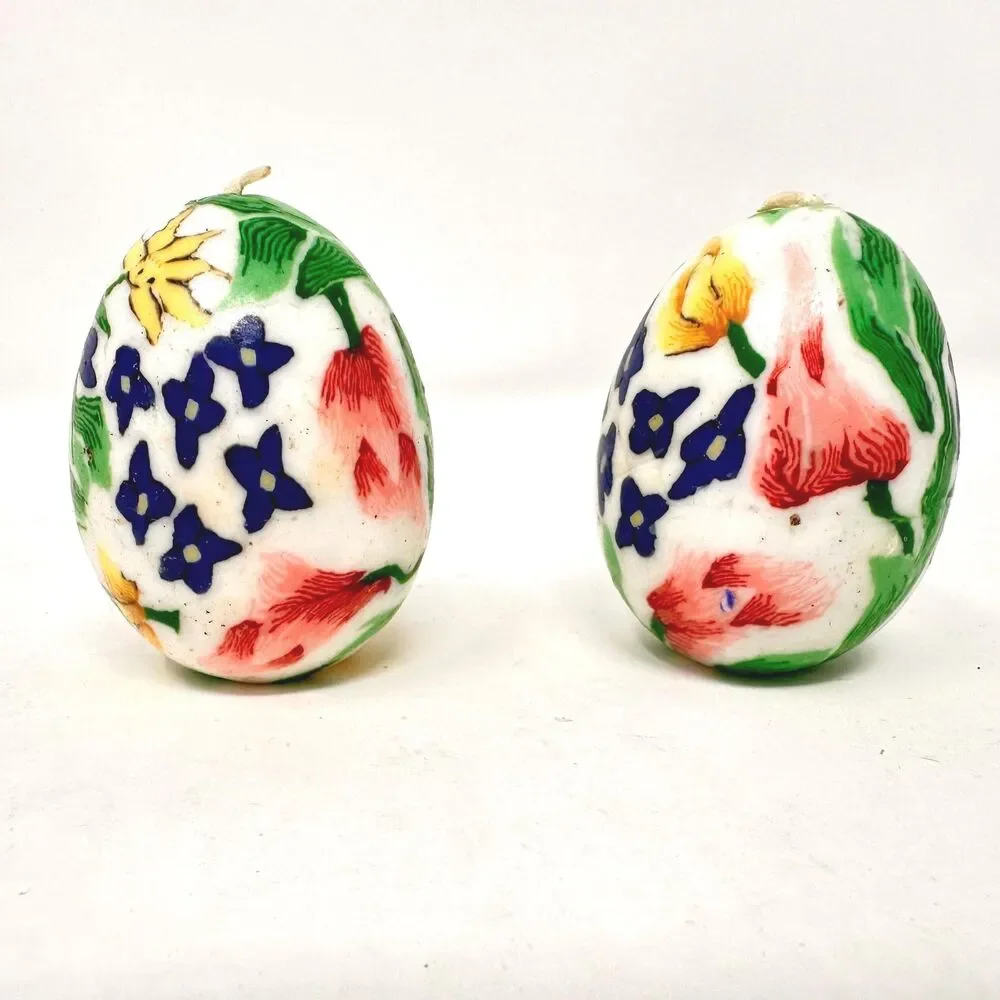 Vintage Multicolor Floral Egg Candles Set of 6 - Egg & Candle Collectors 2.5”